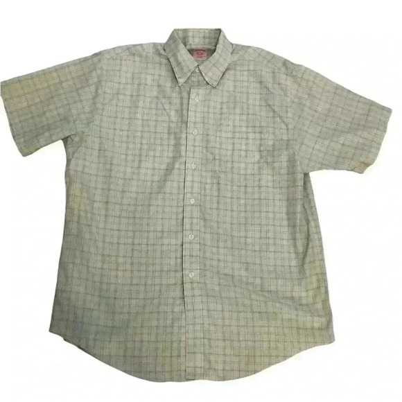 Brooks Brothers Original Polo Shirt Large Mint Green and Blue Check Print S/S - Picture 1 of 3